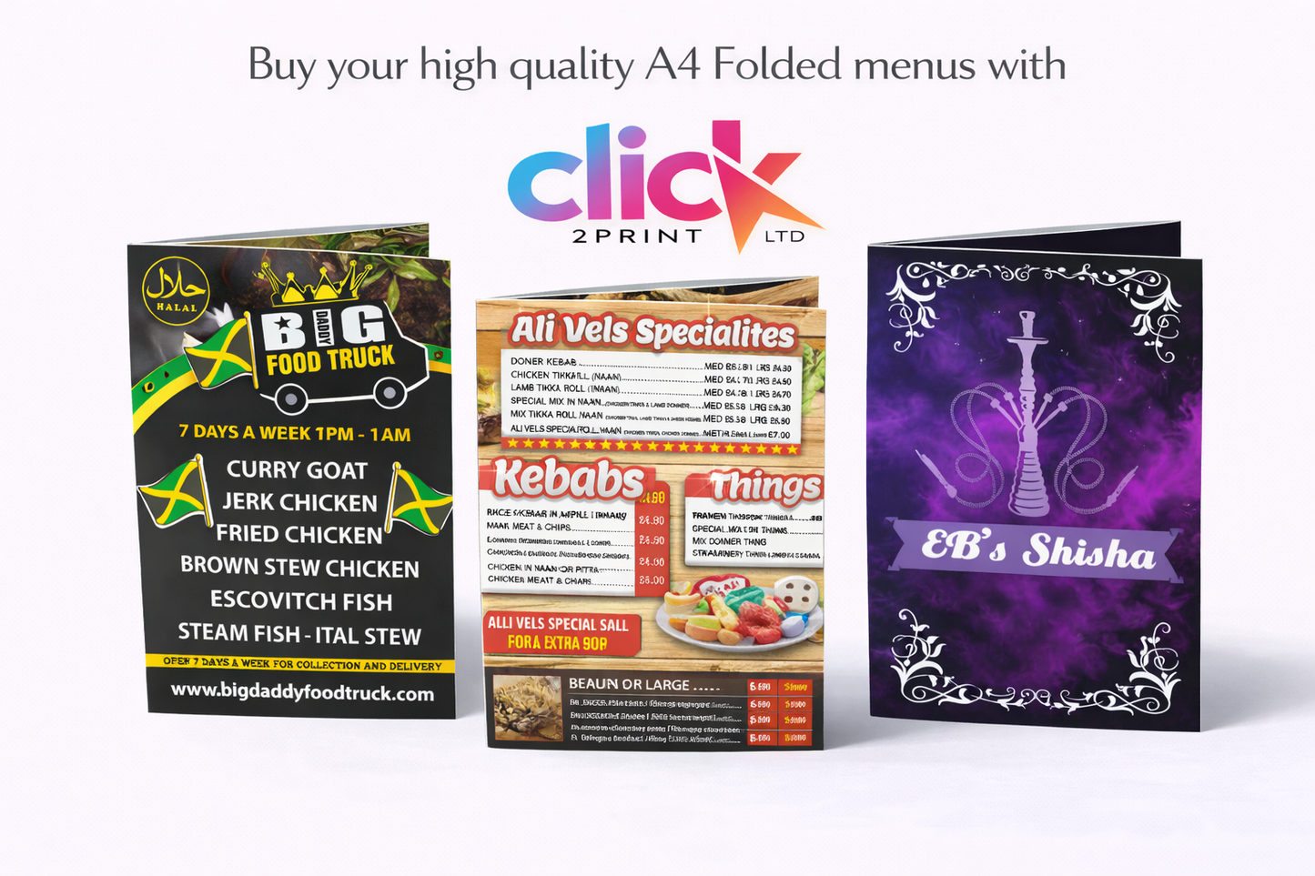 Double-sided A4 foldded menus with basic design work